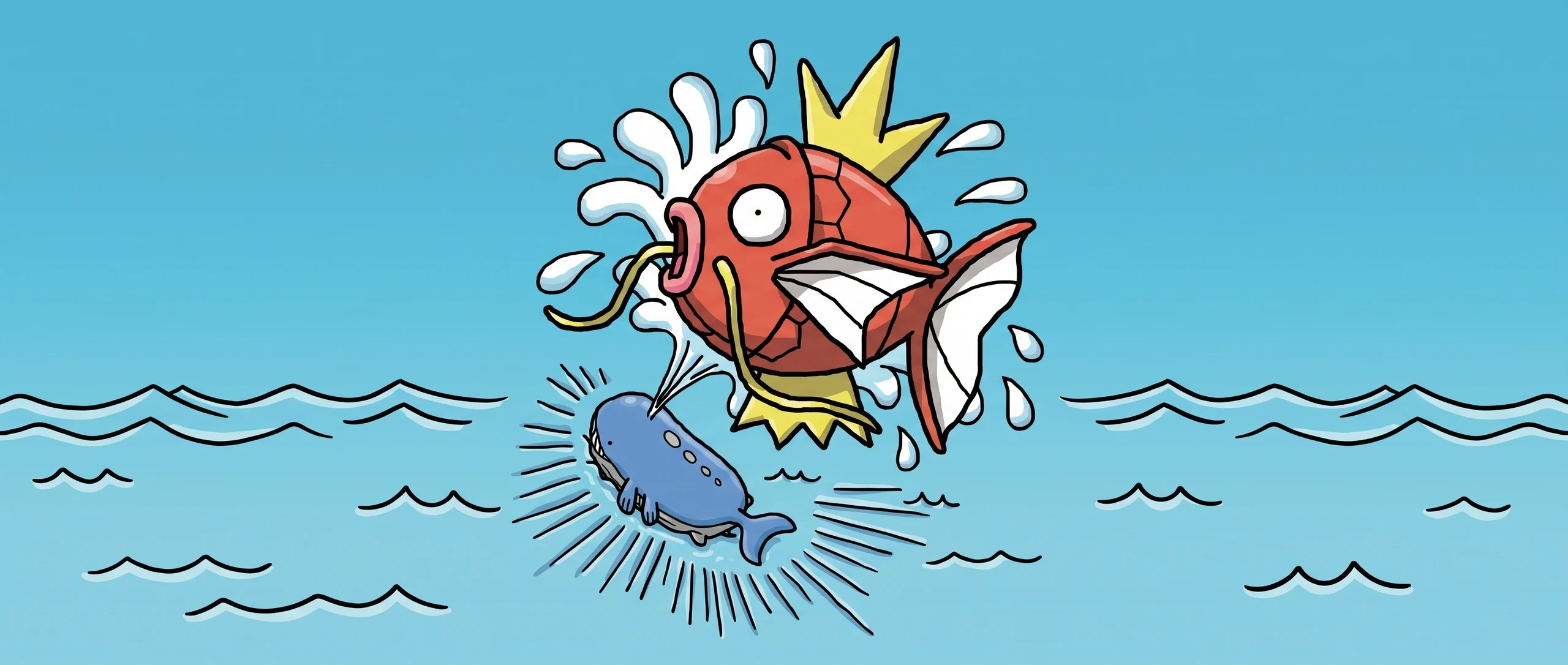 Panorama Poko·Art de Magicarpe et Wailord GX, d’après OOYAMA.