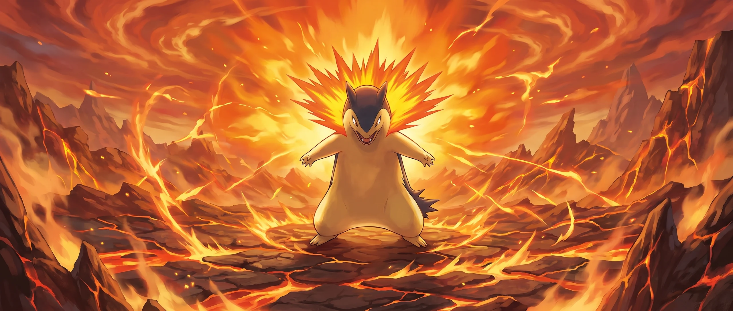 Panorama Poko·Art de Typhlosion, d’après Hiroaki Ito.