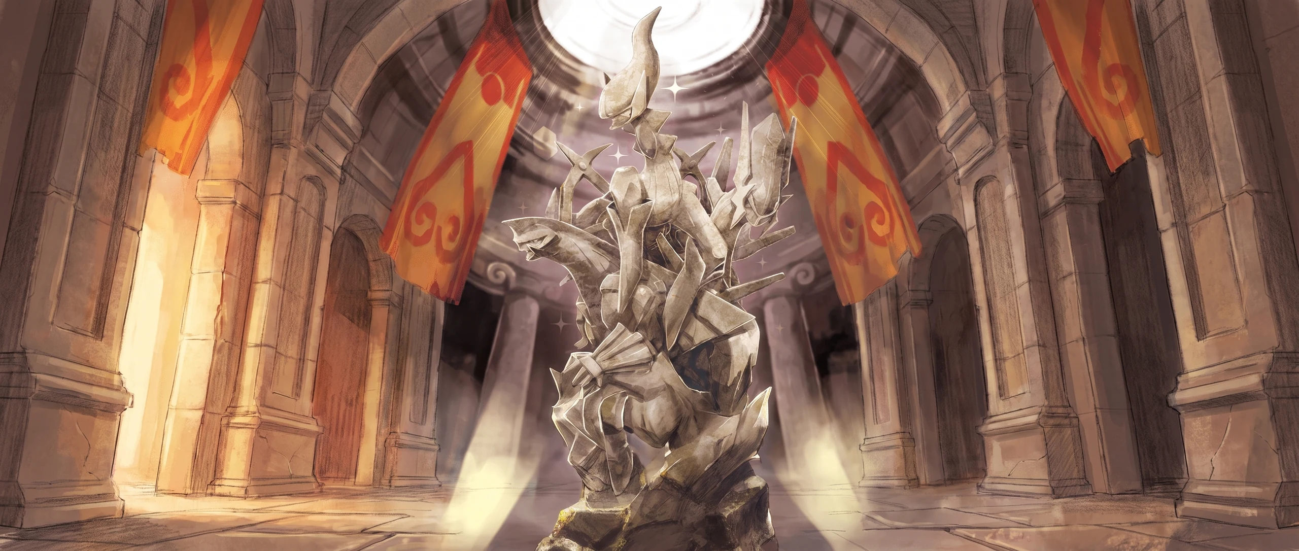 Panorama Poko·Art de Arceus, Dialga et Palkia GX, d’après Kouki Saitou.