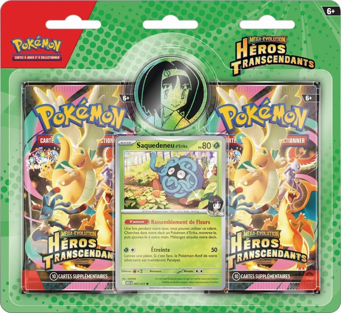 Blister · 2 boosters · Saquedeneu d'Erika · Héros Transcendants